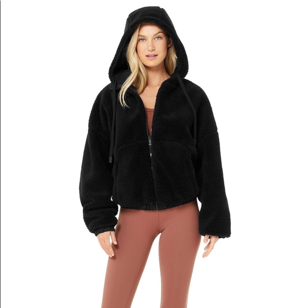 ALO Yoga Black Hooded Sherpa Zip Jacket